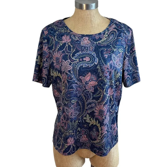 5/$20 Vintage Blair Paisley‎ Print Short Sleeve Top - Picture 1 of 4
